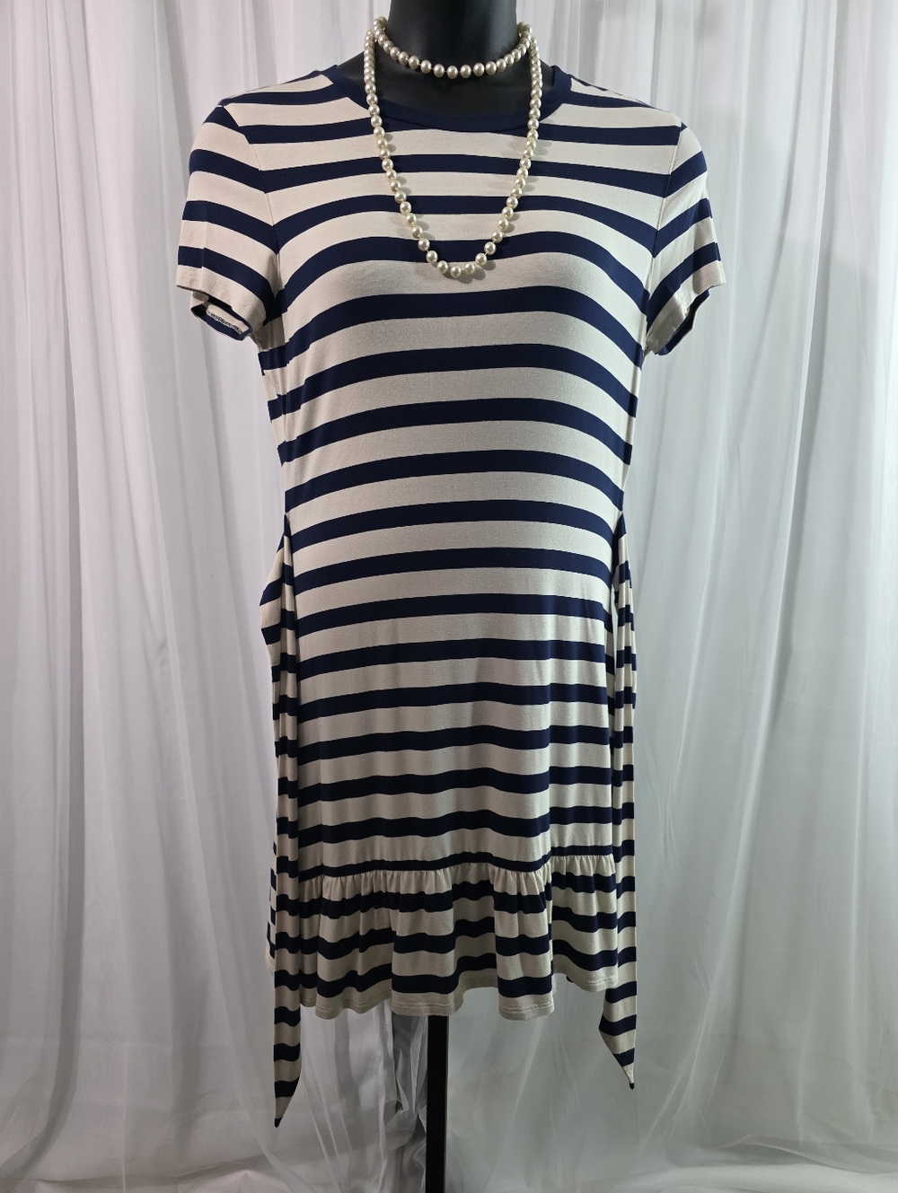 LAUREN Ralph Jersey T-Shirt Dress Size:12 color:Navy and Cream - Picture 5 of 15